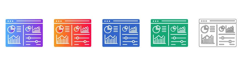Set of Five Analytical Dashboard Icons Stock Illustration