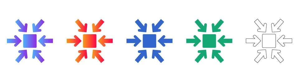 Set of Five Arrows Pointing to Center Icons Ilustración de archivo