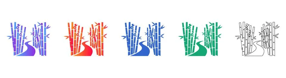 Set of Five Bamboo Forest Path Icons Stock Illustration