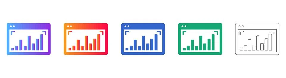 Set of Five Bar Chart Analytics Window Icons 库存插图
