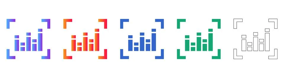 Set of Five Bar Chart Analytics Icons in Different Styles イラスト素材