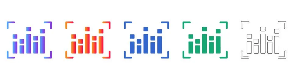 Set of Five Bar Chart Focus Icons 스톡 일러스트