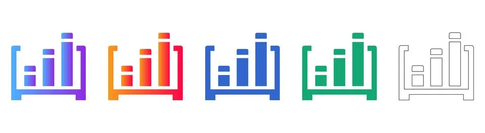 Set of Five Bar Chart Icons in Gradient and Outline Styles Ilustração Stock