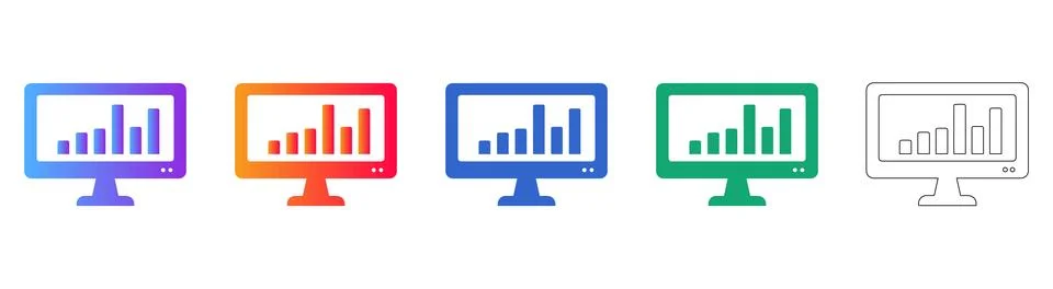 Set of Five Bar Graph Desktop Computer Icons Illustrazione stock