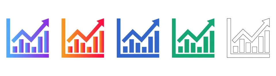 Set of Five Bar Graph Icons with Upward Trend Arrow Stock Illustration