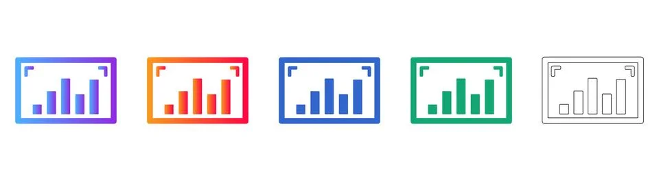 Set of Five Bar Graph Icons in Different Styles Stock Illustration