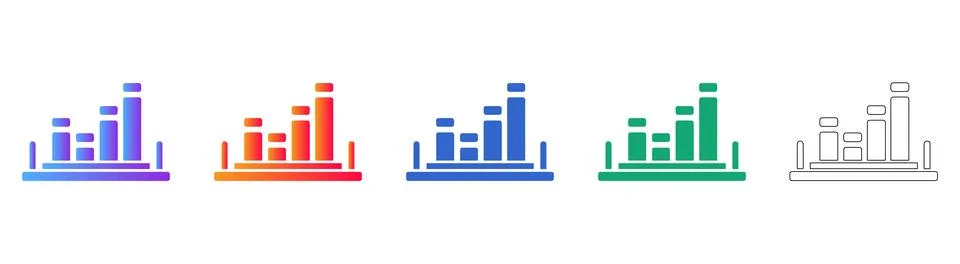 Set of Five Bar Graph Icons in Various Styles Stock Illustration