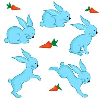 Set of five blue Easter rabbits Stock Illustration