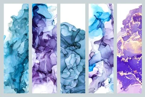 Set of five bookmarks decorated with ink texture Stock Illustration