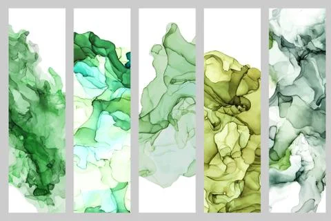 Set of five bookmarks decorated with liquid ink texture Stock Illustration