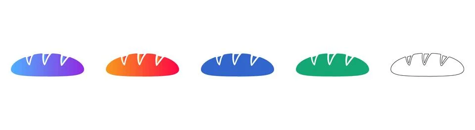 Set of Five Bread Loaf Icons in Multiple Styles Stock Illustration