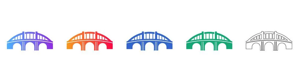 Set of Five Bridge Icons for Infrastructure and Travel Concepts Stock Illustration