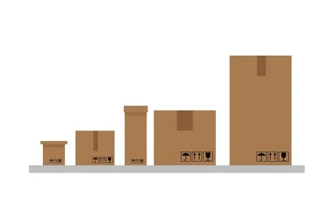 Set of Five Brown Cardboard Shipping Boxes Vector Illustration イラスト素材