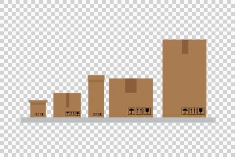Set of Five Brown Cardboard Shipping Boxes Illustration Stockillustratie