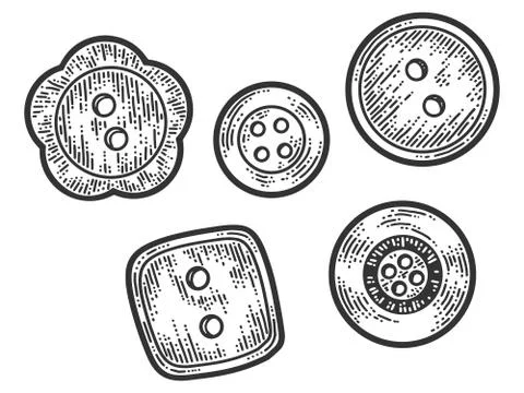 Set of five buttons. Apparel print design. Scratch board imitation. Black and Stock Illustration