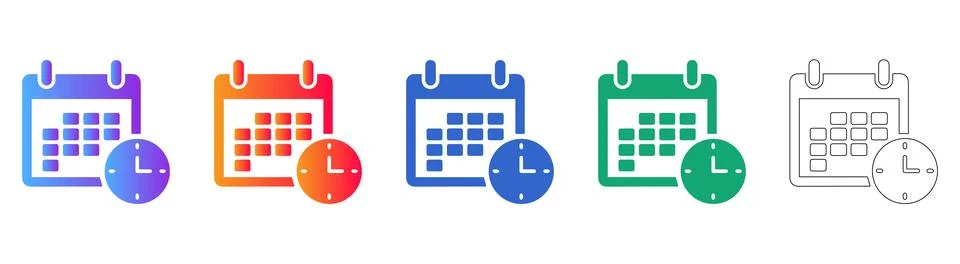 Set of Five Calendar and Time Management Icons Stock Illustration