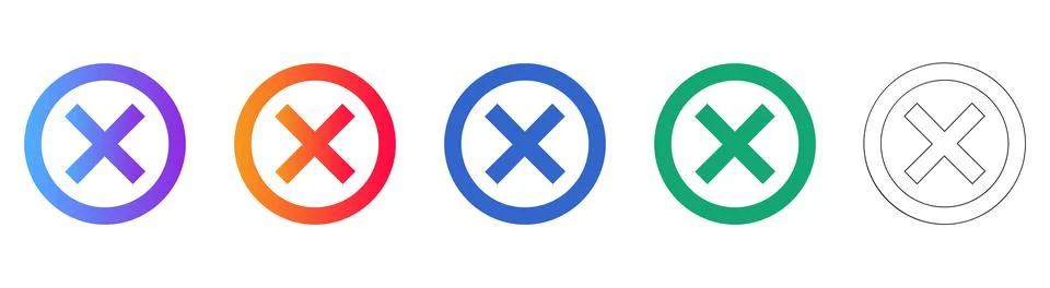 Set of Five Cancel or Error Icons with Cross Symbol Stock Illustration