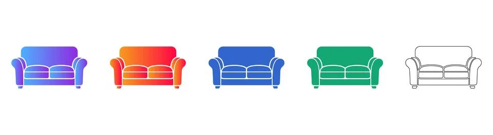 Set of Five Classic Sofa Icons in Gradient and Outline Ilustração Stock