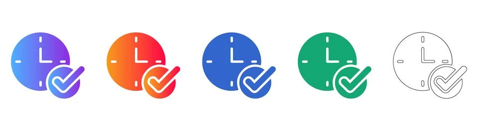 Set of Five Clock and Checkmark Icons Illustrazione stock