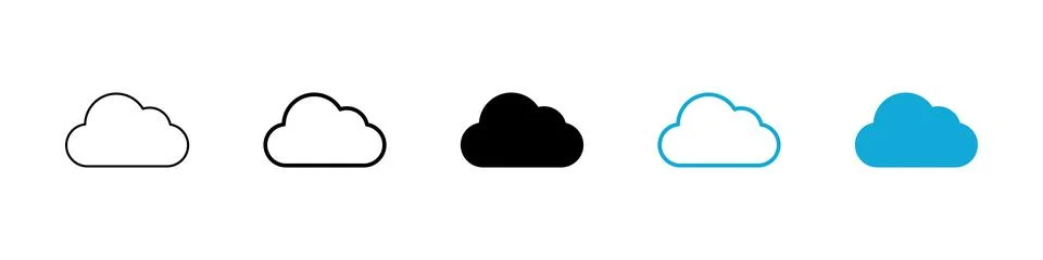 Set of five cloud icons in various outline and solid styles Stock Illustration