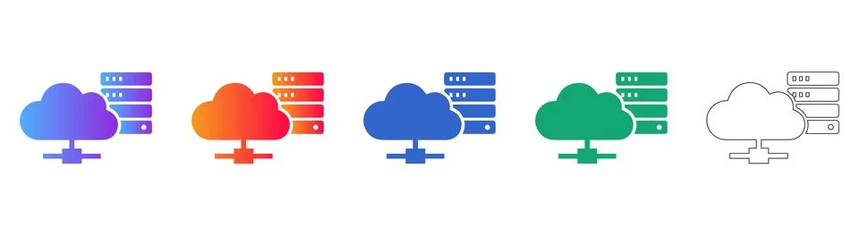 Set of Five Cloud Server Icons Stock Illustration