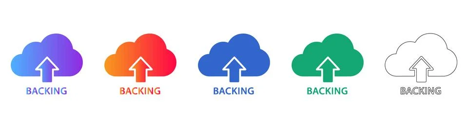 Set of Five Cloud Upload Icons with Text Stock Illustration