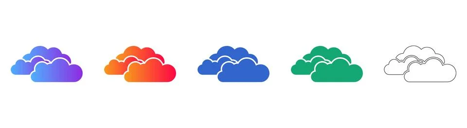 Set of Five Cloud Weather Icons Stock Illustration