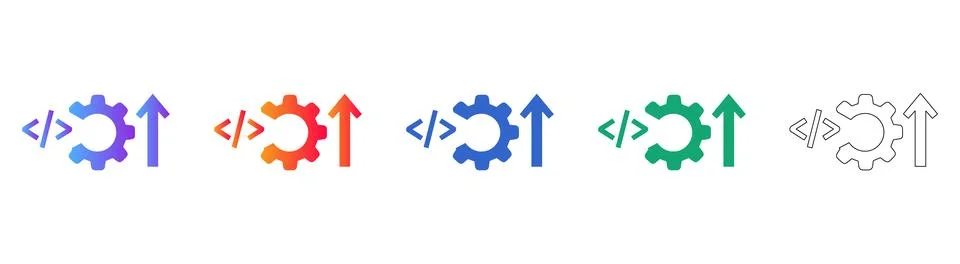 Set of Five Code Optimization and Gear Icons Stock Illustration