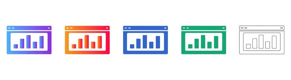 Set of Five Colorful Browser Bar Chart Icons Stock Illustration