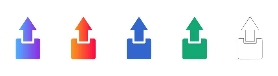 Set of Five Colorful File Upload Icons Stock Illustration