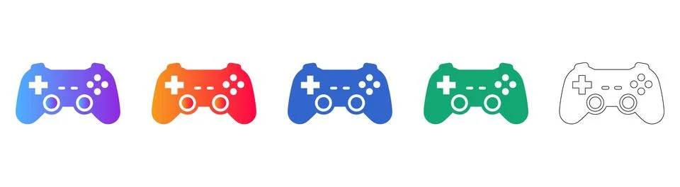 Set of Five Colorful Game Controller Icons Stock Illustration