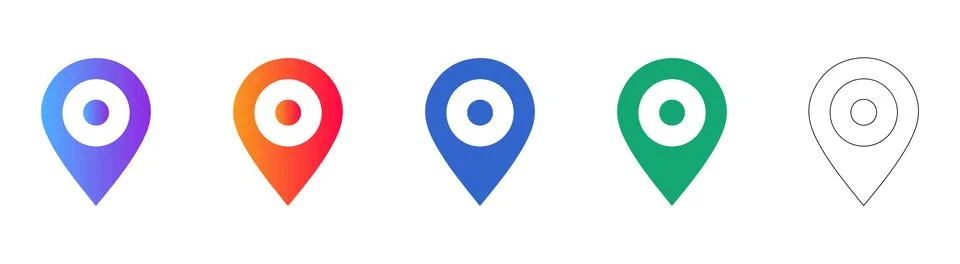 Set of Five Colorful Map Location Pins Stock Illustration