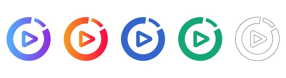 Set of Five Colorful Play Button Icons Stock Illustration
