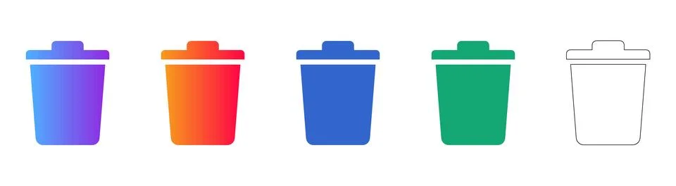 Set of Five Colorful Trash Can Icons Stock Illustration