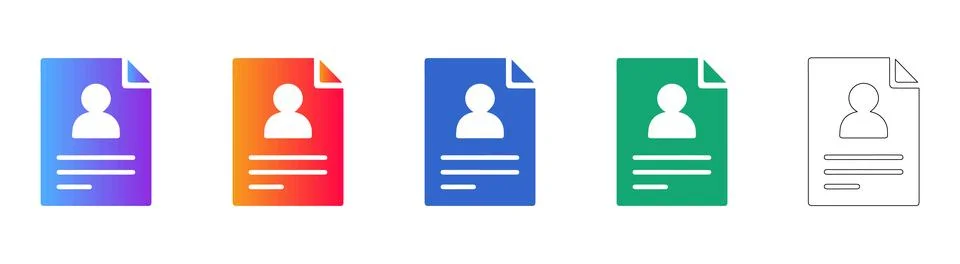 Set of Five Colorful User Profile Document Icons Stock Illustration