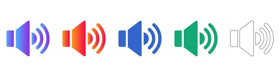 Set of Five Colorful Volume Speaker Icons Stock Illustration