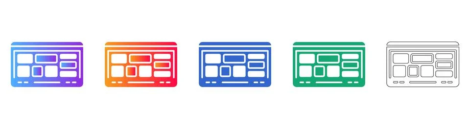 Set of Five Colorful Web UI Grid Icons Stock Illustration