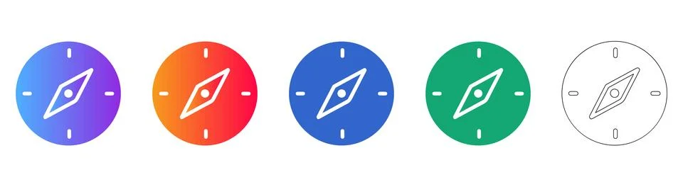 Set of Five Compass Icons for Navigation and Direction Illustrazione stock