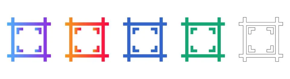 Set of Five Crop Frame Icons in Gradient and Outline Styles Stock Illustration