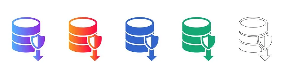 Set of Five Database Security Icons with Shield Stock Illustration