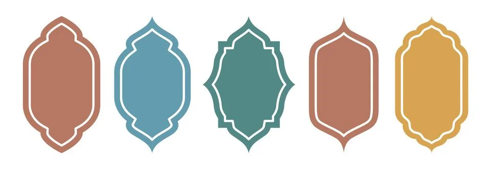 Set of five decorative Islamic shape frames or text boxes. Elegant design イラスト素材