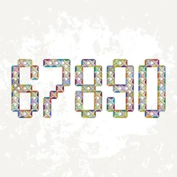 Set of five different colored knitted, embroidered or macrame Arabic numerals Stock Illustration