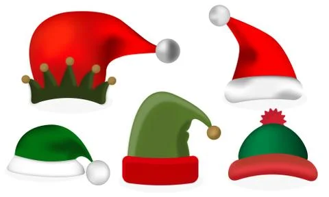 Set of five different hats for the Christmas holiday.  Stock Illustration