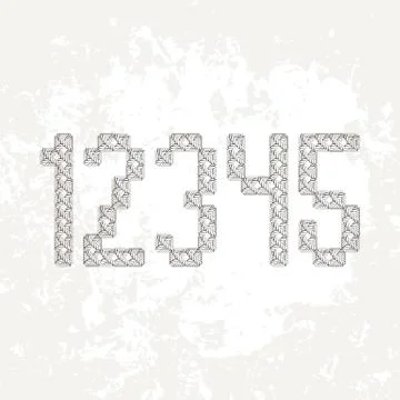 Set of five different knitted, embroidered or macrame Arabic numerals. 1, 2,  イラスト素材