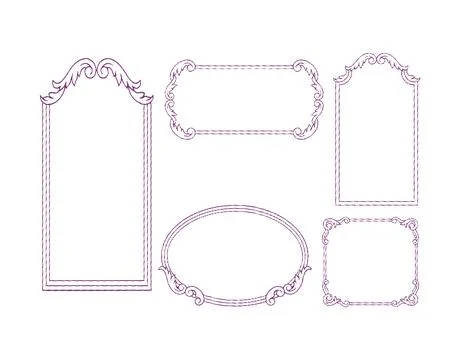 Set of five different ornate decorative frames with filigree swirls. Stock Illustration