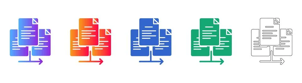 Set of Five Document Flow Icons in Multiple Styles Stock Illustration
