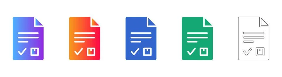 Set of Five Document Icons with Checkmark and Box Stock Illustration
