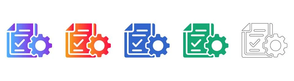 Set of Five Document Process Management Icons Stock Illustration