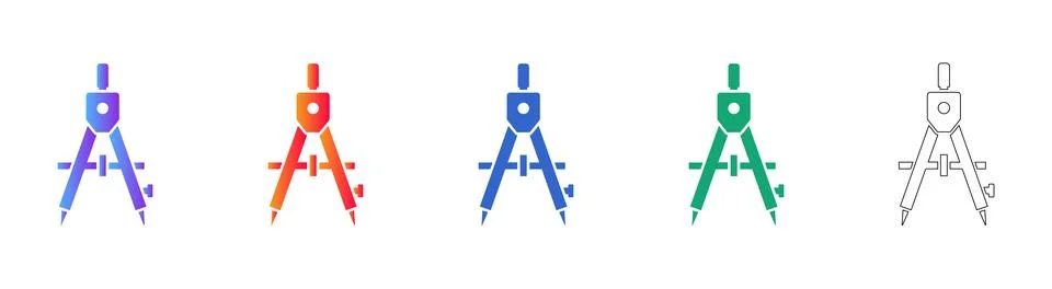 Set of Five Drafting Compass Icons for Engineering and Design Illustrazione stock