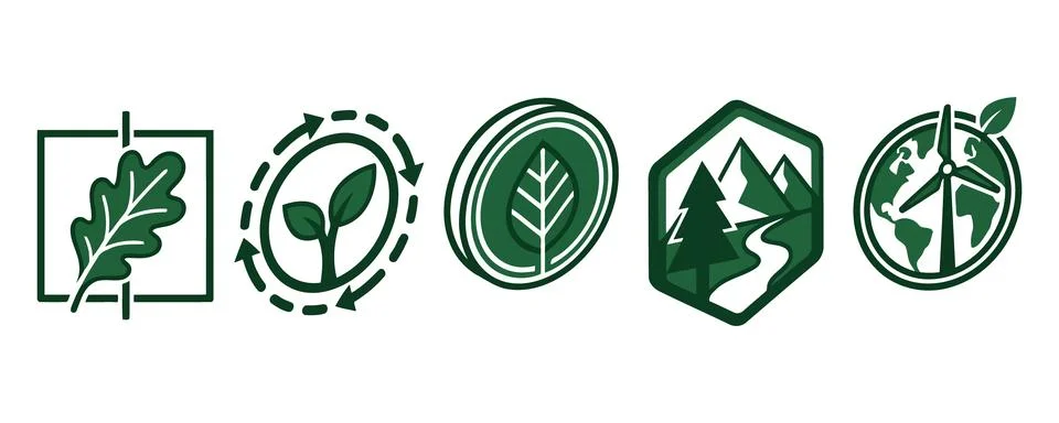 Set of five eco-friendly green vector icons Vector Stock Illustration